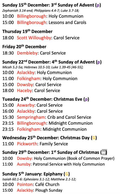 Services for December