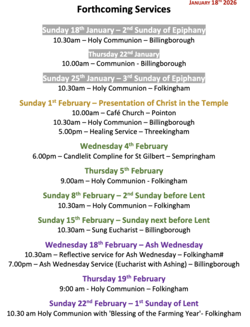 Forthcoming Services