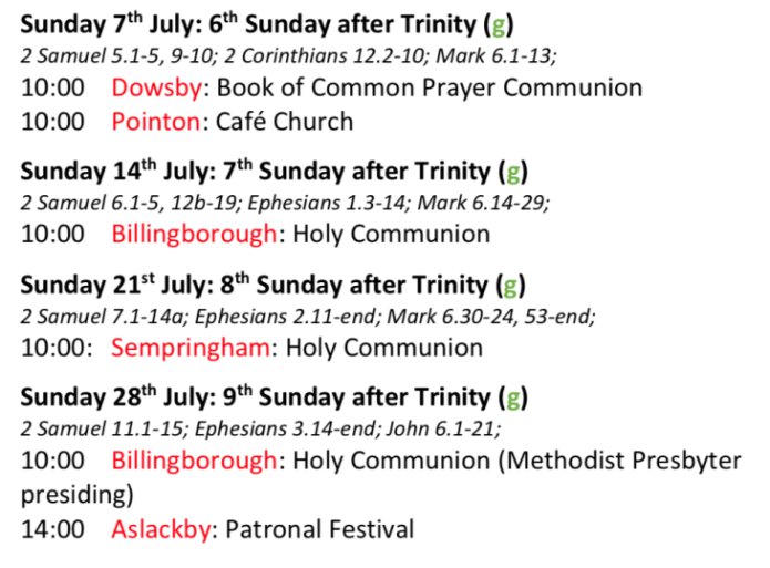 Services for July