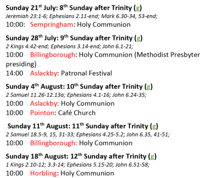 Services for July  August