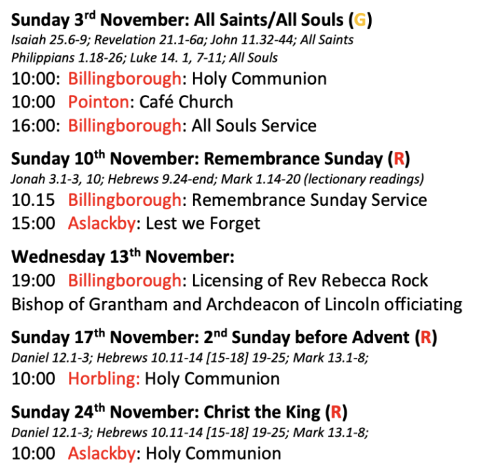 Services for November 2024