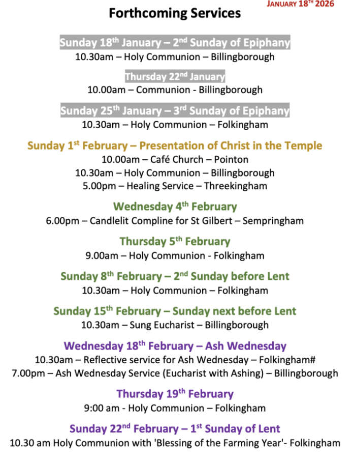 Forthcoming Services