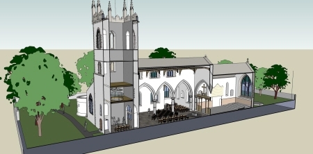 Diagram to show cuaway view of nave and tower