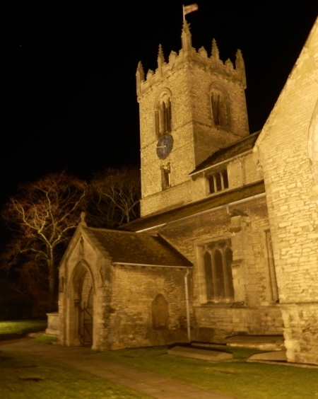 Tower and S porch floodlit