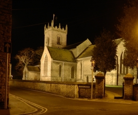 Floodlit church and Queen Street gateway