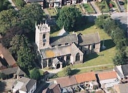 Aerial view of church looking north
